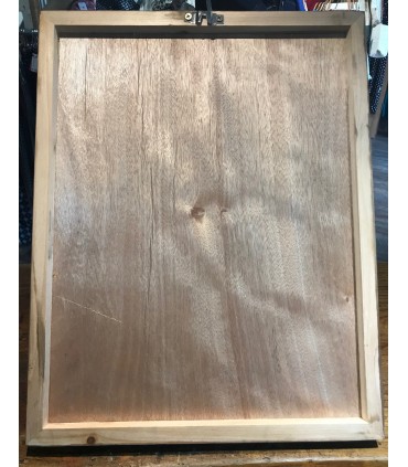 Dos du Tableau , Bois tropicale ( teck ) et contre plaqué . Accroche murale en acier .