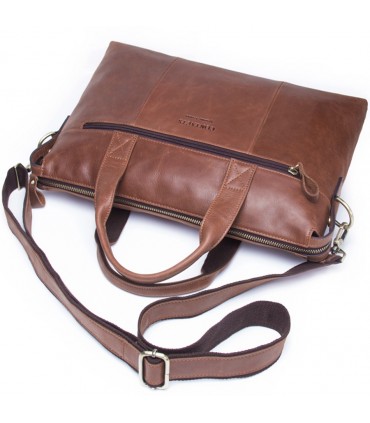 Sac porte-documents, ordinateur, Serviette , Sac d'affaires, bandoulière réglable cuir véritable marron unisexe