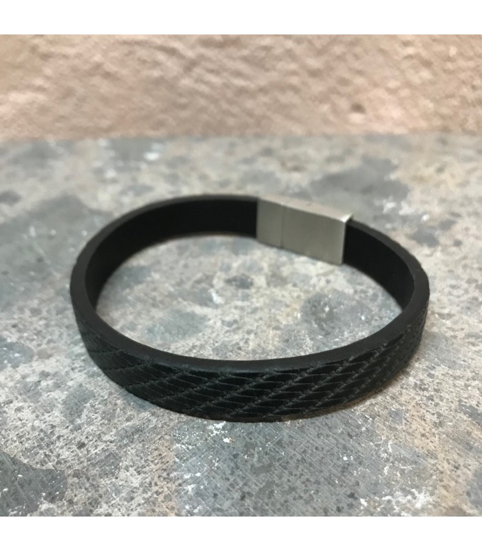 Bracelet cuir plat, fermoire acier à clapet