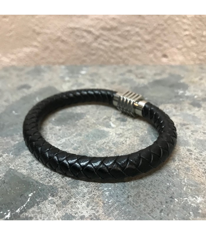 Bracelet cuir, fermoire acier à aimants