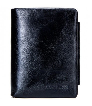 Porte-feuille 100% cuir 3 volets cuir véritable Noir avec fenêtre carte porte monnaie