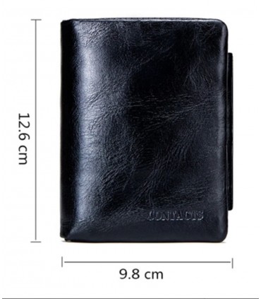 Porte-feuille 100% cuir 3 volets cuir véritable Noir avec fenêtre carte porte monnaie