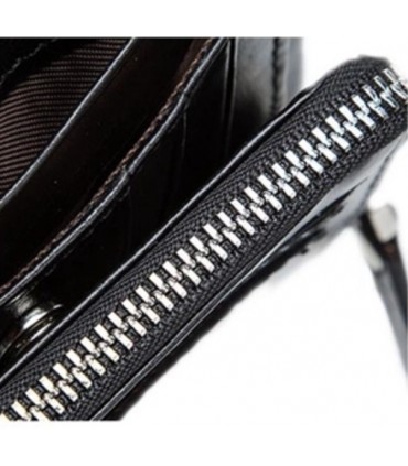 Porte-feuille 100% cuir 3 volets cuir véritable Noir avec fenêtre carte porte monnaie