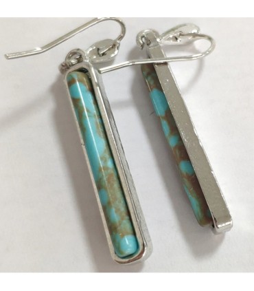 Boucles d'oreilles pendantes en zinc avec sa perle cylindrique bleu turquoise style boho