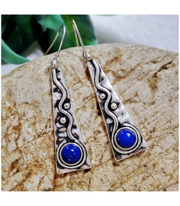 Boucles d'oreilles perle bleue en zinc