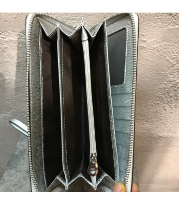 Portefeuille Long 100% cuir haut de gamme argenté