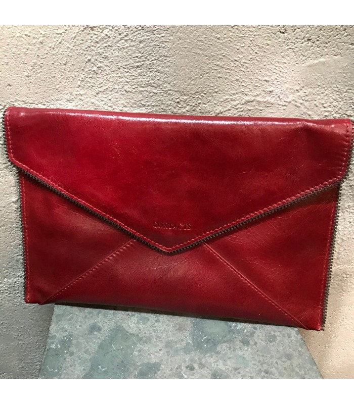 Pochette Enveloppe 100% cuir haut de gamme rouge