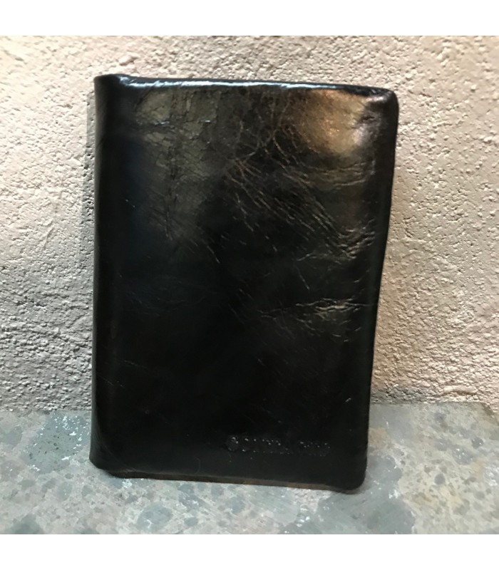 Porte-feuille 100% cuir 3 volets cuir véritable Noir avec fenêtre carte porte monnaie