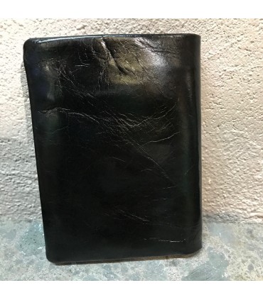 Porte-feuille 100% cuir 3 volets cuir véritable Noir avec fenêtre carte porte monnaie