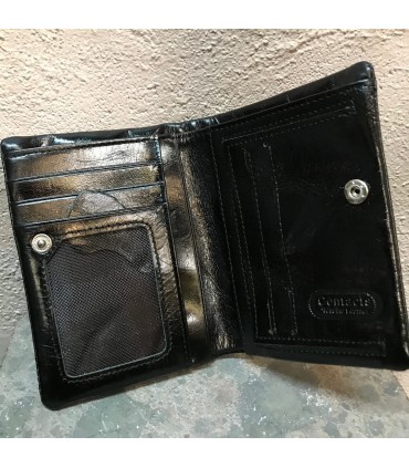Porte-feuille 100% cuir 3 volets cuir véritable Noir avec fenêtre carte porte monnaie