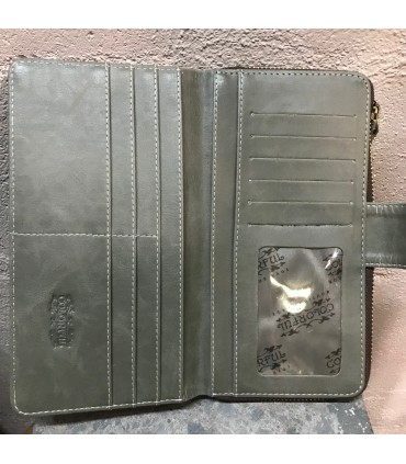 Portefeuille Long en cuir en cuir gris
