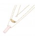 Collier multi rang en zinc doré, pendentif en quartz rose et breloque plume