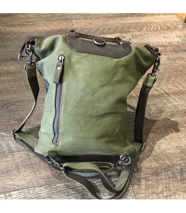 Sac canvas Kaki et cuir haut de gamme