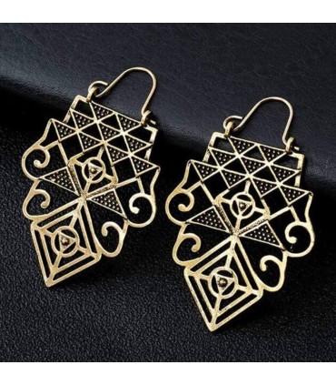 Boucles d'oreilles pendantes en zinc, Triangle de Sri Yantra, géométrie sacrée, Bienfaits énergétiques