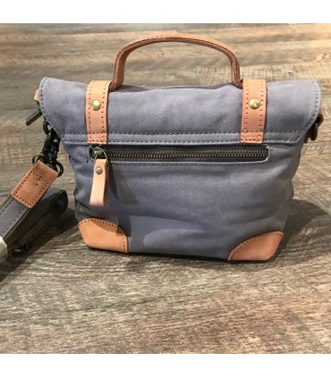 Sac canvas gris violet waterproof et cuir haut de gamme