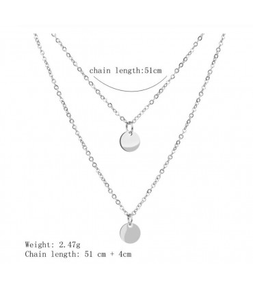 Collier multi-rangs en acier inoxydable, pendentif Médaillon non gravé