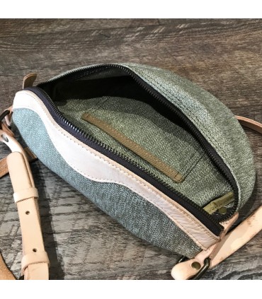 Sac banane canvas gris vert  et cuir