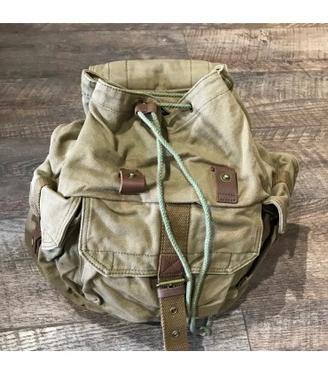 Sac à dos canvas kaki et cuir