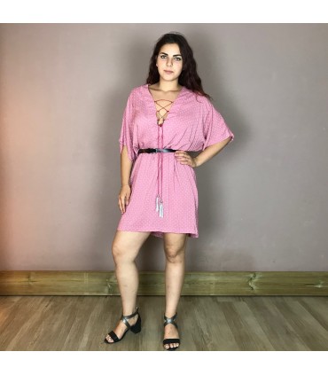 Robe MCS5 Col V plongeant, lacets de serrage avec pompoms