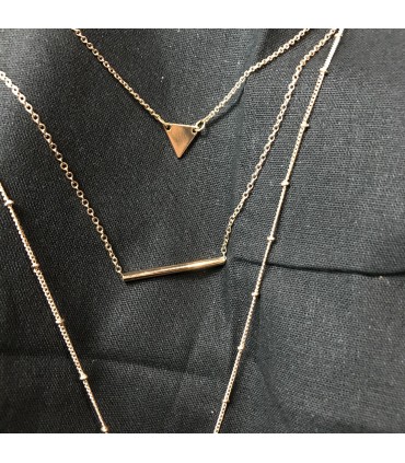 Collier Multi rang en zinc doré, pendentif en Améthyste et breloques triangles et tubes