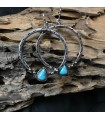 Boucles d'oreilles en alliage de zinc, grand cercle métal orné d'une pierre howlite bleu, style créole avec pendant