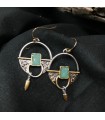 boucles d'oreilles cercle en zinc, orné d'une perle bleue ciel, style boho