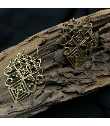 Boucles d'oreilles pendantes en zinc, Triangle de Sri Yantra, géométrie sacrée, Bienfaits énergétiques