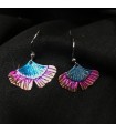 Boucles d'oreilles en Zinc minimaliste Feuille Ginkgo Biloba, feuille colorée Bleu irisé/ rose fushia