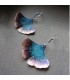 Boucles d'oreilles en Zinc minimaliste Feuille Ginkgo Biloba, feuille colorée Bleu irisé/ rose fushia