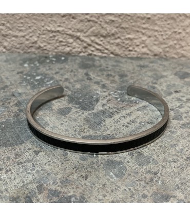 Jonc Noir acier inoxydable et cuir noir