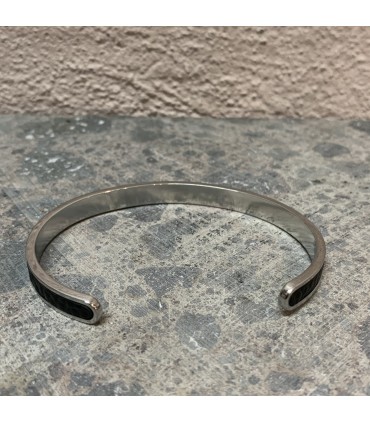 Jonc Noir acier inoxydable et cuir noir