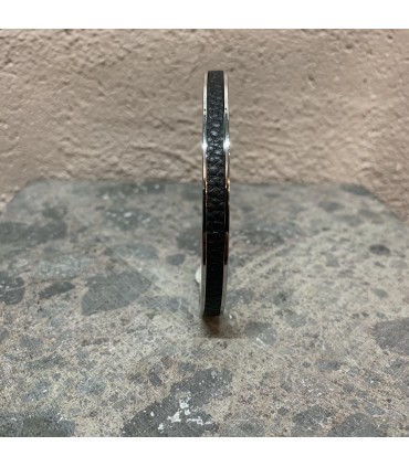 Jonc Noir acier inoxydable et cuir noir