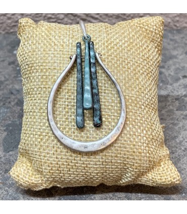 Boucles d'oreilles goutte BiColor Argent et Vert oxydé , en alliage de Zinc