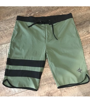 Short de bain long tactel stretch Vert et Noir