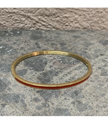 Bracelet en acier inoxydable doré et émail rouge