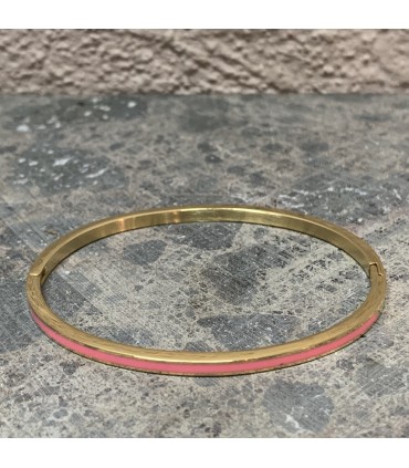 Bracelet en acier inoxydable doré et émail rose