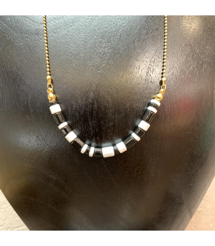 Collier ensemble de perles Tila Blanches et noires , style Boho, ras de cou en acier inoxydable