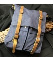 Sac postier canvas bleu et cuir