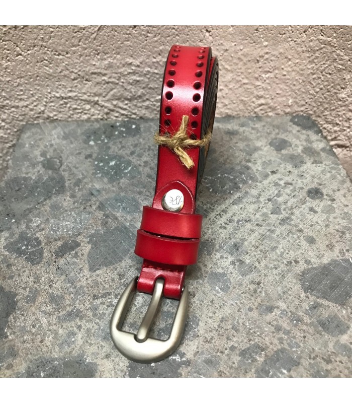 Ceinture cuir véritable rouge ajustable