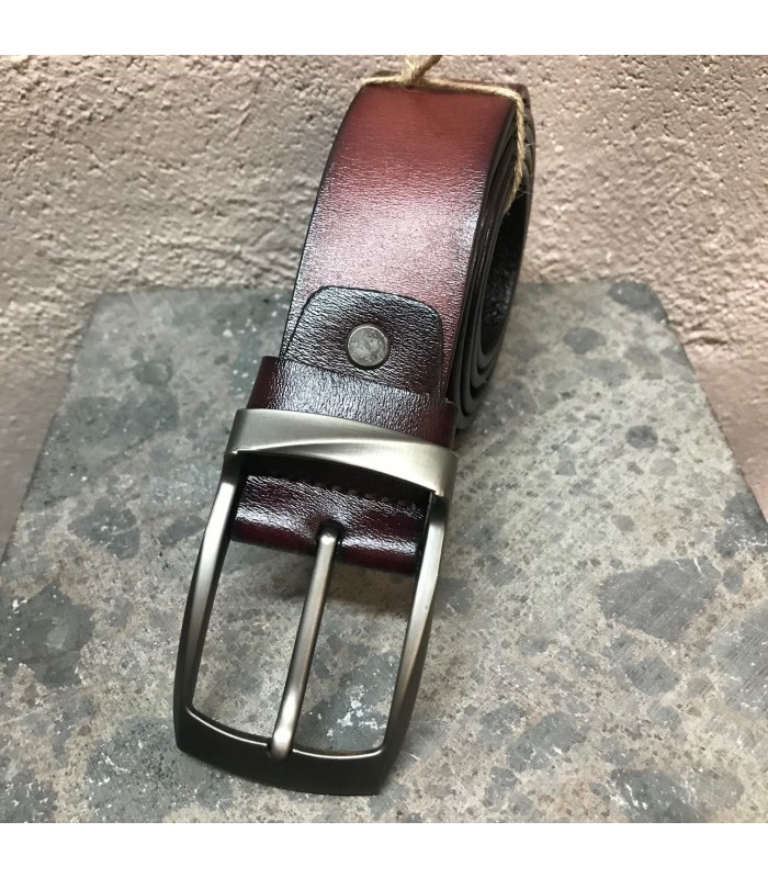 Ceinture cuir véritable marron bordeau ajustable