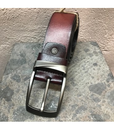 Ceinture cuir véritable marron bordeau ajustable