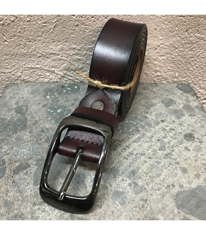 Ceinture cuir véritable marron bordeau ajustable