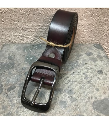 Ceinture cuir véritable marron bordeau ajustable