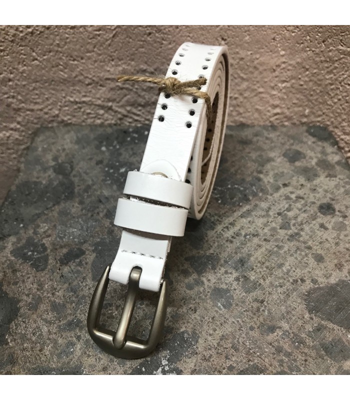 Ceinture cuir véritable blanche ajustable