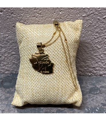 Collier carte de la Reunion acier inoxydable petit modèle