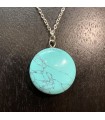 Collier en acier inoxydable Argent et son pendentif rond en Howlite Bleu turquoise