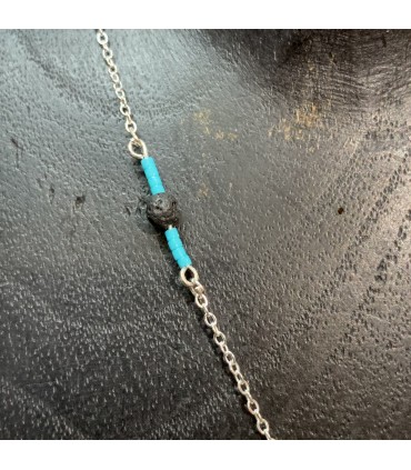 Collier en acier inoxydable Argent et son pendentif rond en Howlite Bleu turquoise