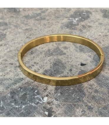 Bracelet acier inoxydable doré et émail black orné de lignes dorées