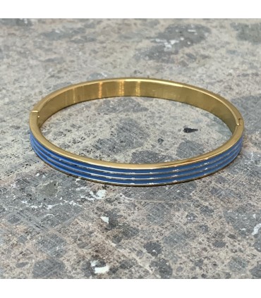 Bracelet acier inoxydable doré et émail bleu Ciel orné de lignes dorées