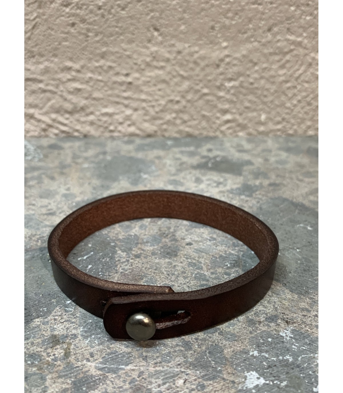 Bracelet en Cuir marron avec fermoir bouton en acier inoxydable réglable en  2 tailles